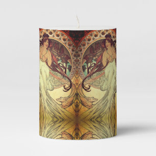 Art nouveau Alphonse Mucha elegant vintage woman Pillar Candle
