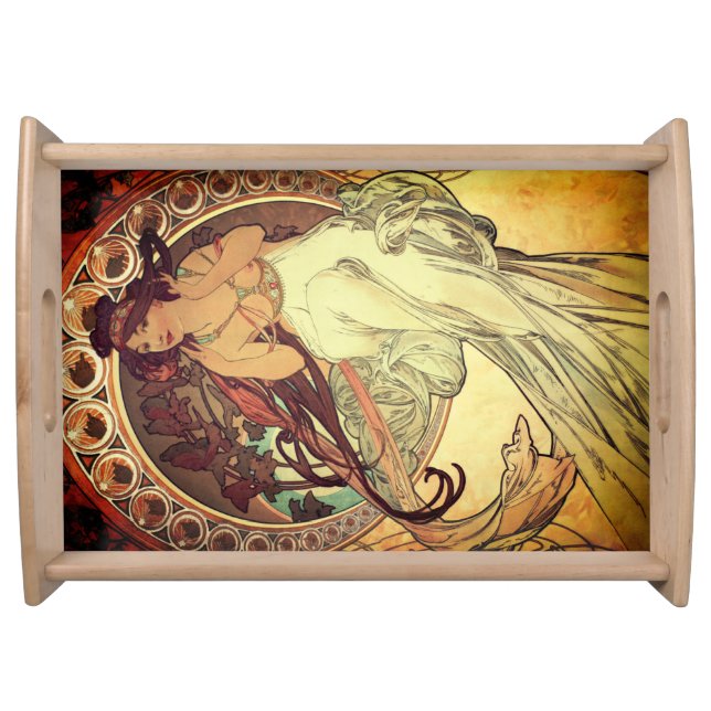 Art nouveau Alphonse Mucha elegant vintage woman Serving Tray (Front)