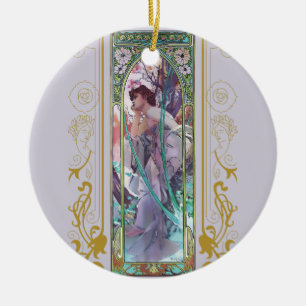 Art Nouveau Alphonse Mucha Evening Contemplation  Ceramic Ornament