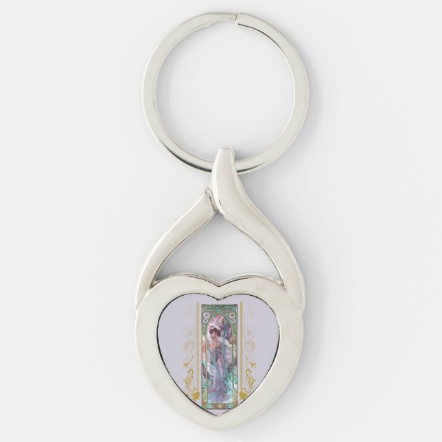 Art Nouveau Alphonse Mucha Evening Contemplation Keychain (Front)