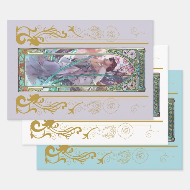 Art Nouveau Alphonse Mucha Evening Contemplation  Wrapping Paper Sheets (Set)