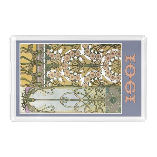 Art nouveau alphonse mucha floral art  1901 acrylic tray (Front)