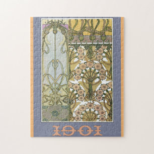 Art nouveau alphonse mucha floral art 1901 jigsaw puzzle