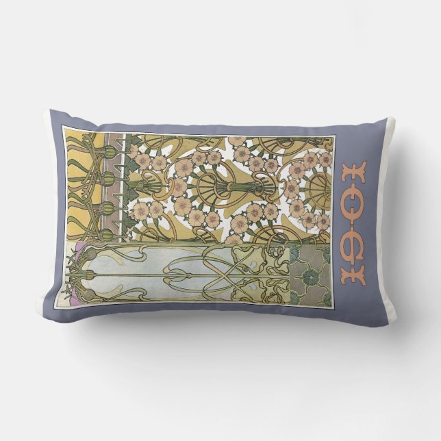 Art nouveau alphonse mucha floral art purple lumbar pillow (Front)