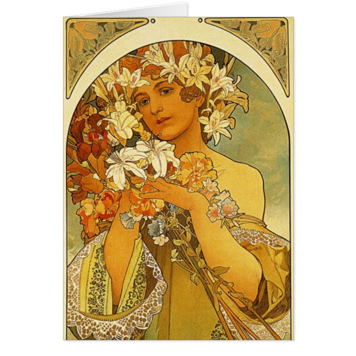 Art Nouveau Alphonse Mucha Flower Greeting Card