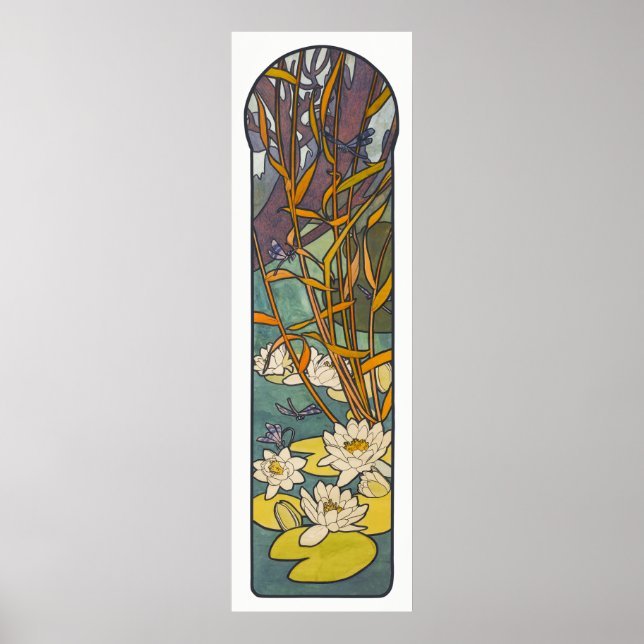 Art nouveau Alphonse mucha flower pond dragonfly Poster (Front)