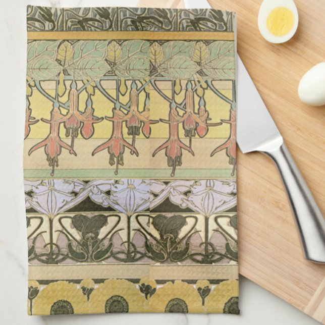 Art nouveau alphonse mucha fuschia sunflower flora kitchen towel (Creator Uploaded)