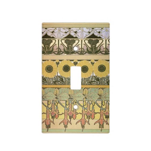 Art nouveau alphonse mucha fuschia sunflower flora light switch cover