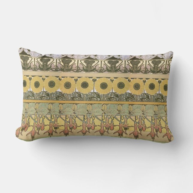 Art nouveau alphonse mucha fuschia sunflower flora lumbar pillow (Front)