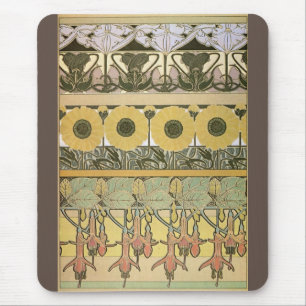Art nouveau alphonse mucha fuschia sunflower flora mouse pad