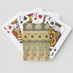 Art nouveau alphonse mucha fuschia sunflower flora poker cards