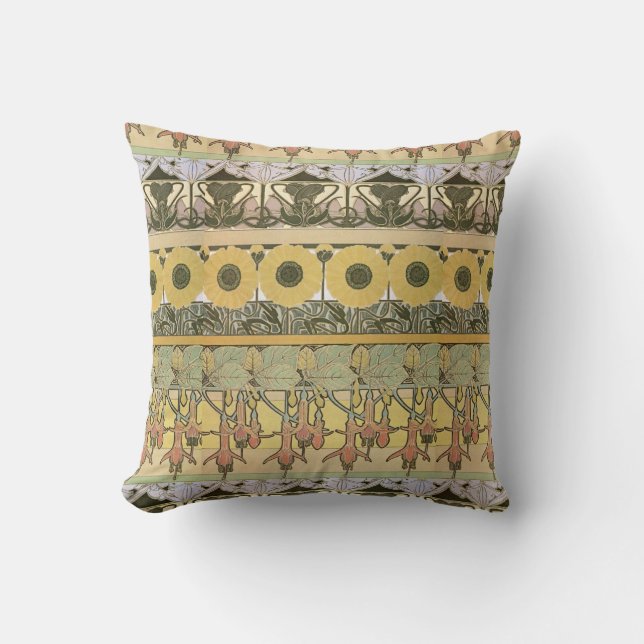 Art nouveau alphonse mucha fuschia sunflower flora throw pillow (Front)