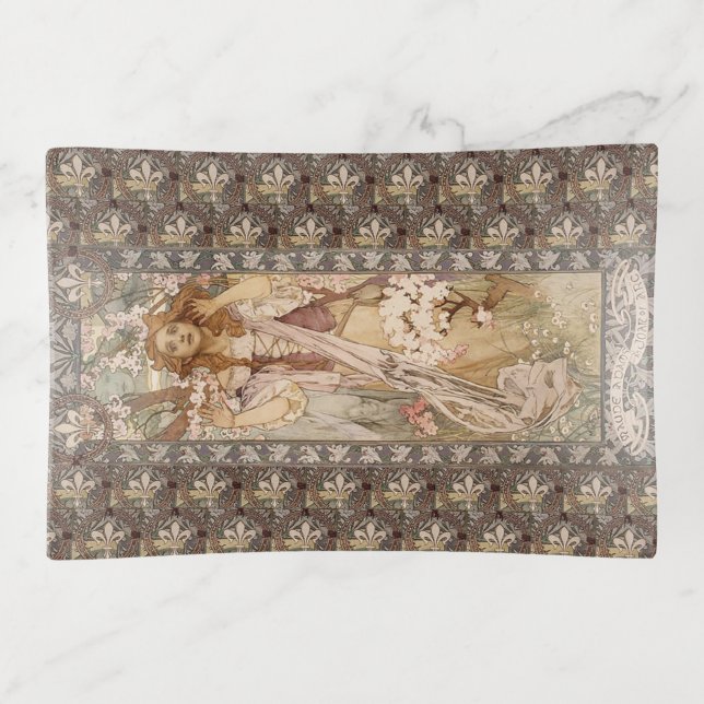 Art nouveau Alphonse Mucha Joan of Arc Trinket Tray (Front)