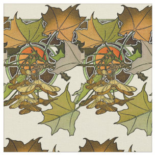 Art Nouveau Alphonse Mucha Maple Leaves Pattern Fabric