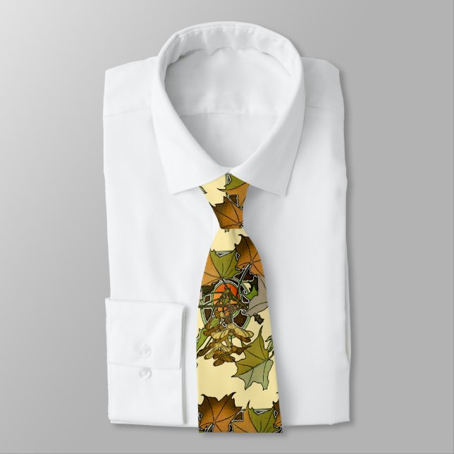 Art Nouveau Alphonse Mucha Maple Leaves Pattern Neck Tie (Tied)
