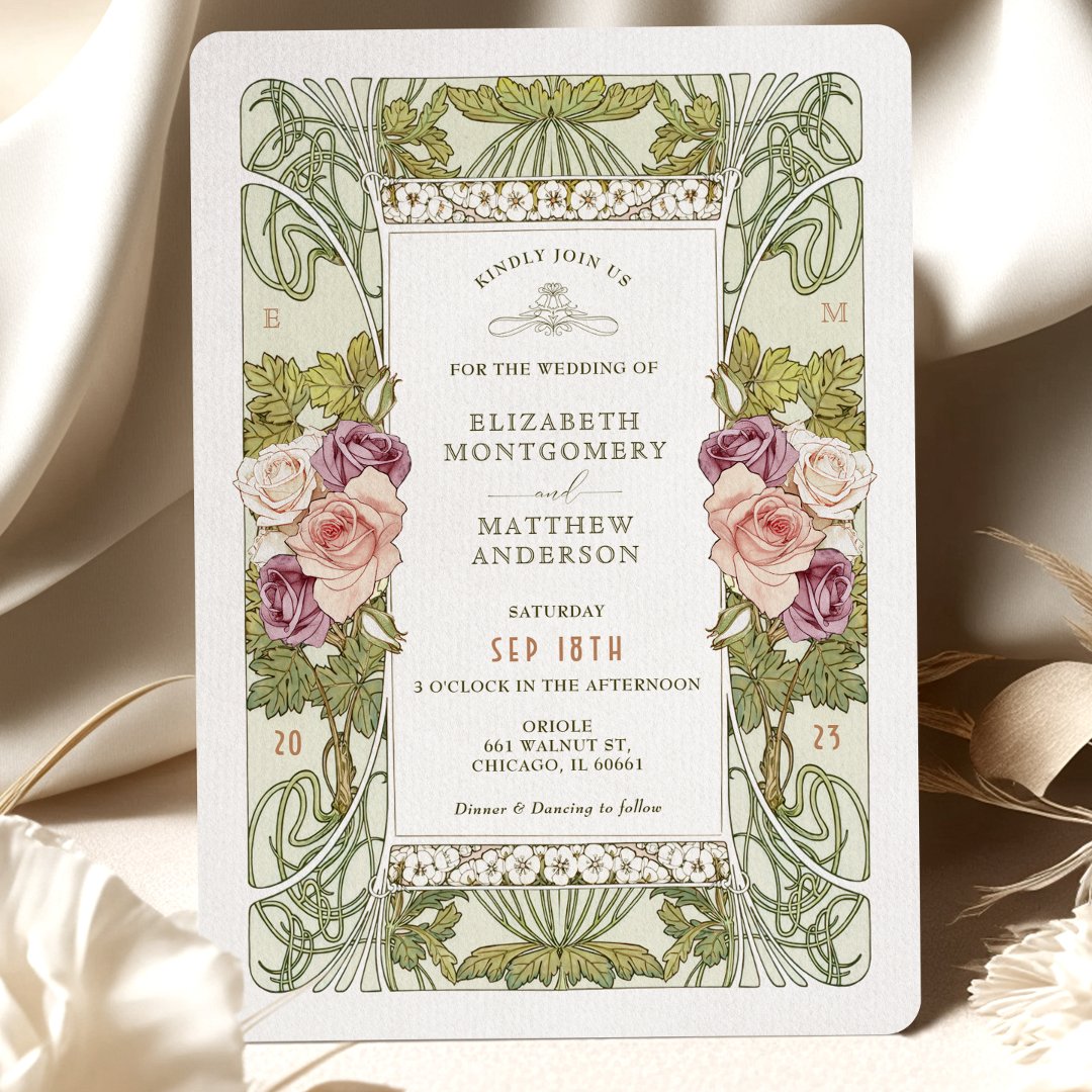 Art Nouveau Alphonse Mucha Mauve Dusty Rose Invitation (Creator Uploaded)