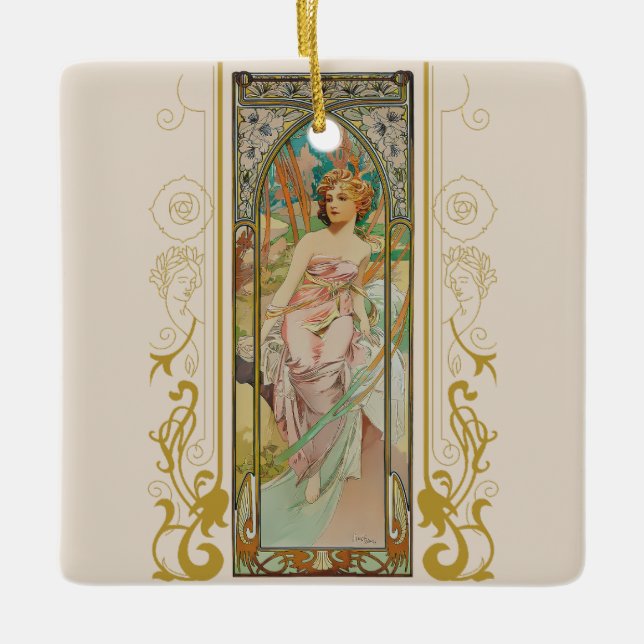 Art Nouveau Alphonse Mucha - Morning Awakening  Ceramic Ornament (Front)