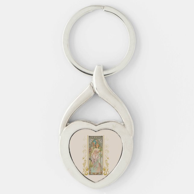Art Nouveau Alphonse Mucha - Morning Awakening  Keychain (Front)