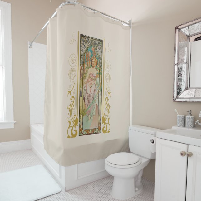 Art Nouveau Alphonse Mucha - Morning Awakening  Shower Curtain (In Situ)