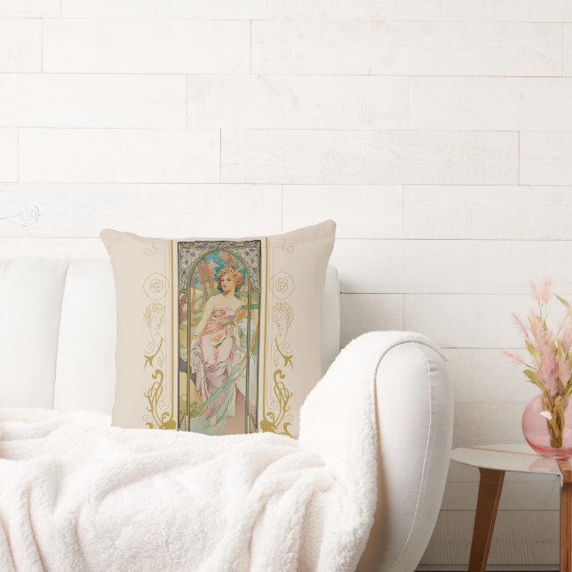 Art Nouveau Alphonse Mucha - Morning Awakening  Throw Pillow (Couch)