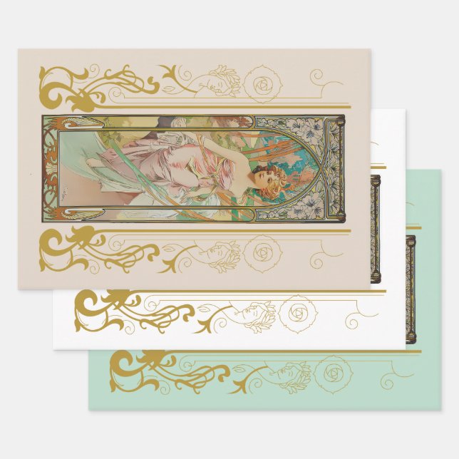 Art Nouveau Alphonse Mucha - Morning Awakening  Wrapping Paper Sheets (Set)