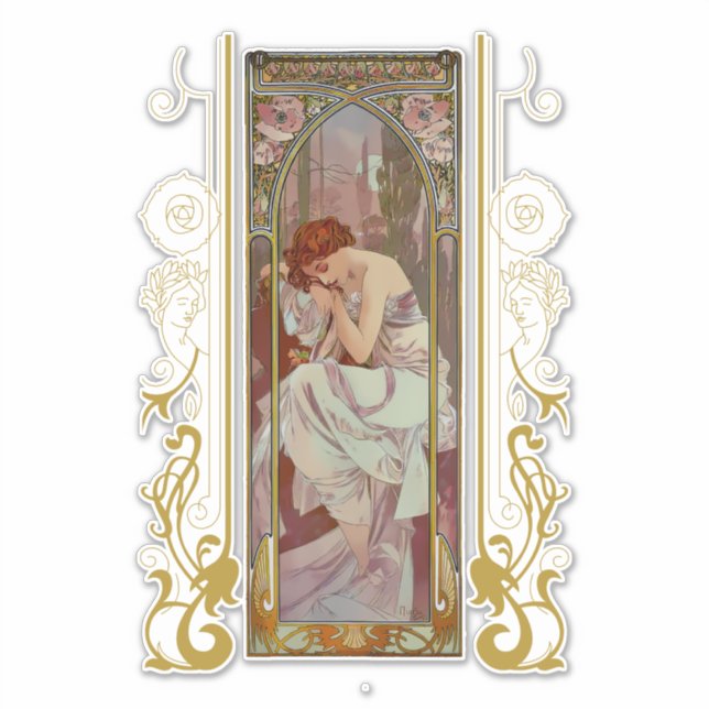 Art Nouveau Alphonse Mucha Night’s Rest Sticker (Front)