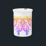 Art nouveau Alphonse Mucha salon woman colorful  Beverage Pitcher<br><div class="desc">Classic art nouveau Alphonse Mucha image of a woman primping under the word salon.. Very posh. Done in a mirrored design In pink,  purple,  yellow and red.</div>