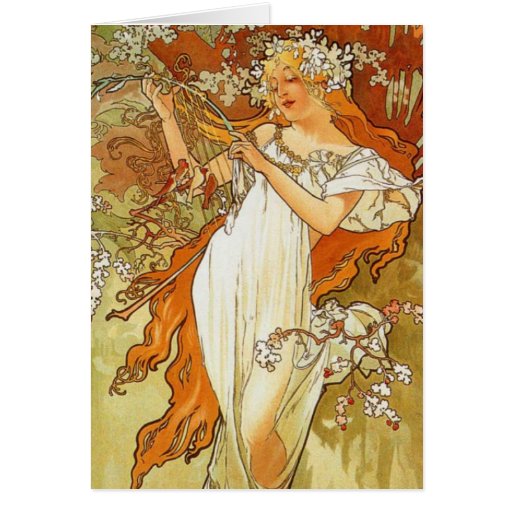 Art Nouveau Alphonse Mucha Spring Greeting Card | Zazzle