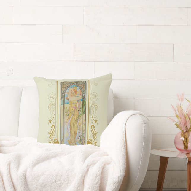 Art Nouveau Alphonse Mucha -The Brightness of Day  Throw Pillow (Couch)