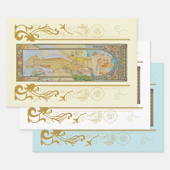 Art Nouveau Alphonse Mucha -The Brightness of Day  Wrapping Paper Sheets (Set)