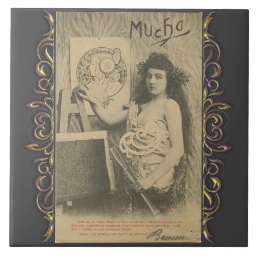 Art nouveau Alphonse mucha woman art model Ceramic Tile