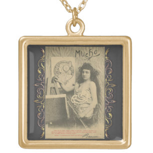 Art nouveau Alphonse mucha woman art model photo Gold Plated Necklace