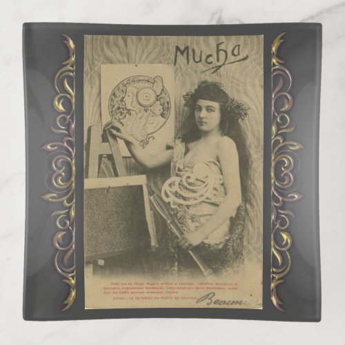Art nouveau Alphonse mucha woman art model Trinket Tray