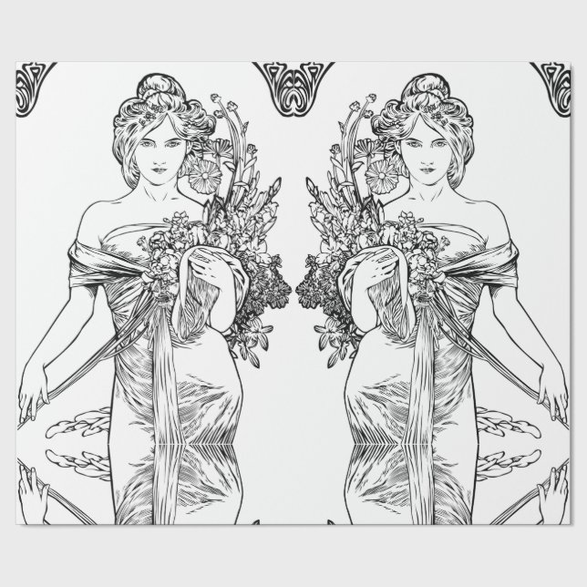 Art nouveau Alphonse Mucha wrapping paper (Seam)