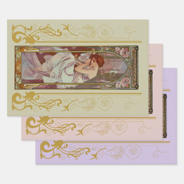 Art Nouveau Alphonse Mucha Wrapping Paper Sheets (Set)