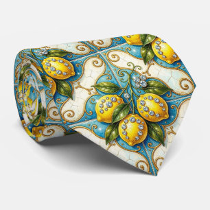 Art Nouveau Amalfi Lemons Diamonds Gentleman's Neck Tie
