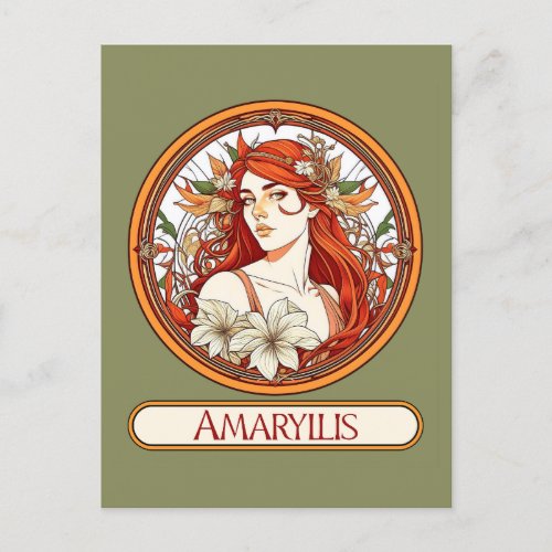 Art Nouveau Amaryllis Woman Postcard