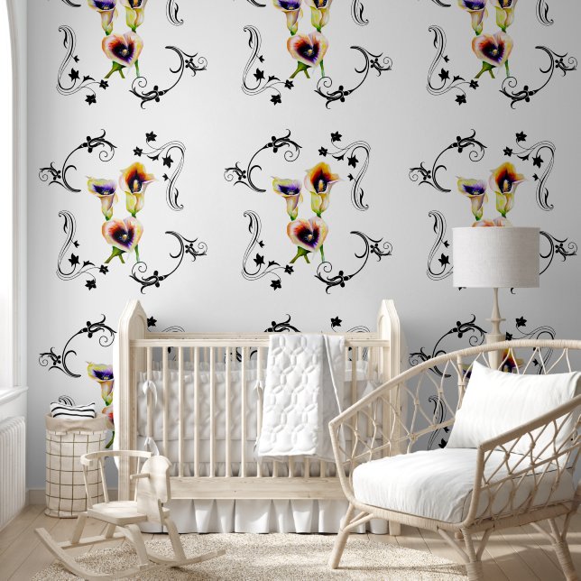 Art Nouveau and Calla Lilies in  Watercolor Wallpaper (Kids)