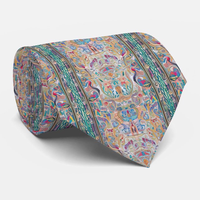 Art nouveau and Persian art- inspired digital art  Neck Tie (Rolled)