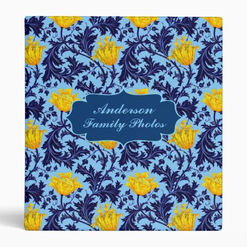 Art Nouveau Anemone Blue  Yellow Personalized   3 Ring Binder