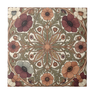 Art Nouveau Anemone Floral Circular Ceramic Tile