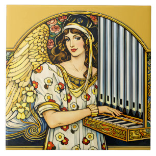Art Nouveau Angel Organ Player Vintage Music  Ceramic Tile