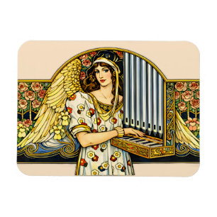 Art Nouveau Angel Organ Player Vintage Music Magnet