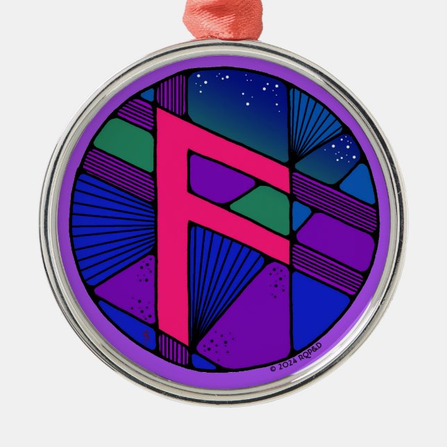 Art Nouveau Ansuz Rune of Inspiration Metal Ornament (Front)