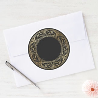 Art Nouveau Antique Gold & Black Botanical Round S Classic Round Sticker