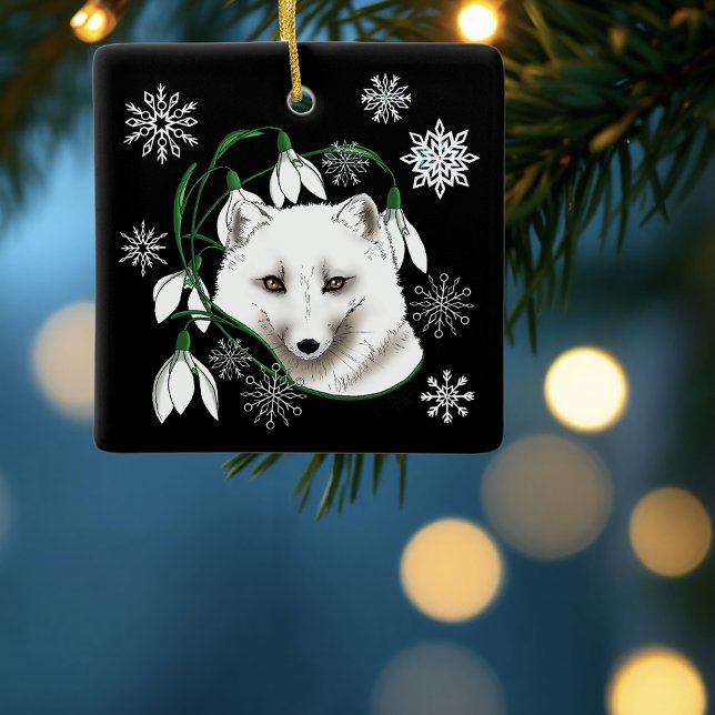 Art Nouveau Arctic White Fox Ceramic Ornament (Creator Uploaded)