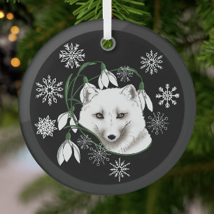 Art Nouveau Arctic White Fox Glass Ornament