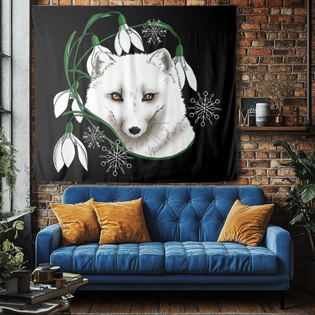 Art Nouveau Arctic White Fox Tapestry (Creator Uploaded)