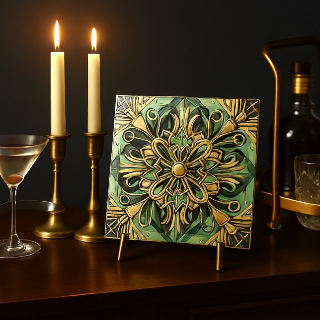 Art Nouveau /Art Deco Backsplash Gold Green  Ceramic Tile (Creator Uploaded)