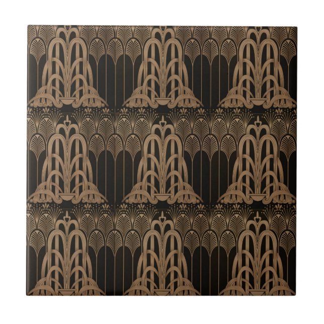 Art nouveau,art deco,Black,bronse,elegant,chic,pat Ceramic Tile (Front)